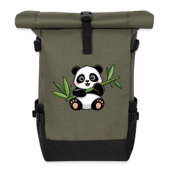 Happy Panda with Bamboo - Roll Top Backpack - olive/black - Front