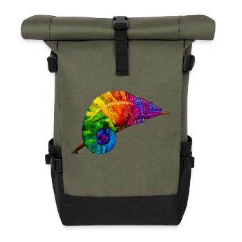 Regenbogenchamaeleon - Rolltop Rucksack - Olive/Schwarz - Vorne