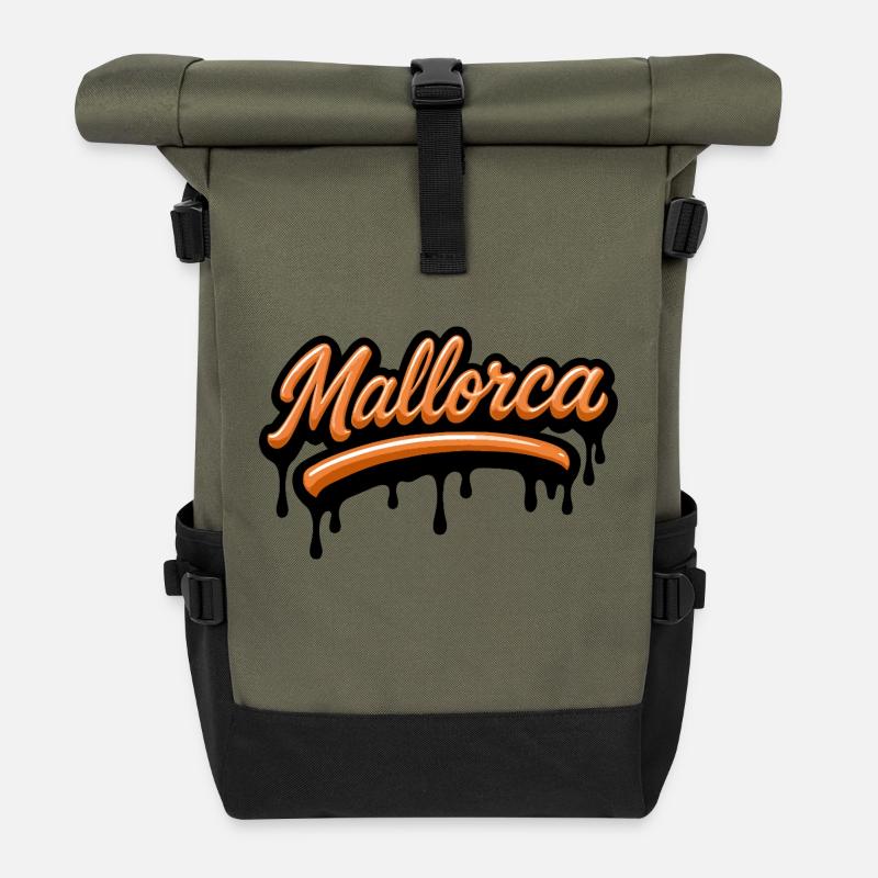 Mallorca Schriftzug - Rolltop Rucksack - Olive/Schwarz
