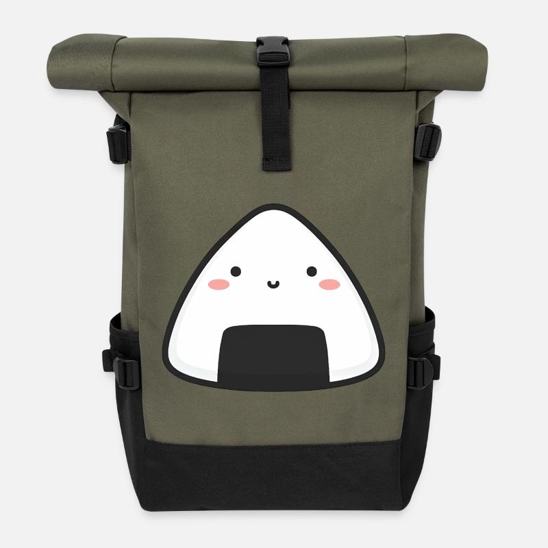 Kawaii Onigiri Rice - Roll Top Backpack - olive/black