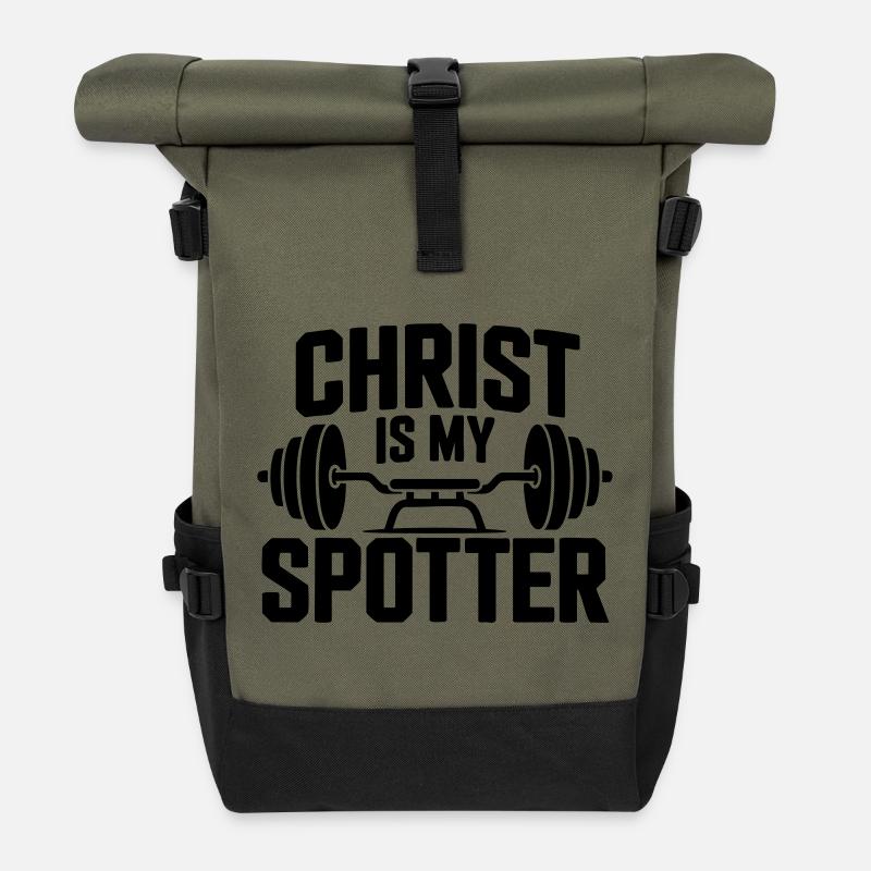 Christus ist mein Spotter - Rolltop Rucksack - Olive/Schwarz