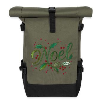 Motif de Noël « Noël » avec houx - Sac à dos roll top - olive/noir - Devant