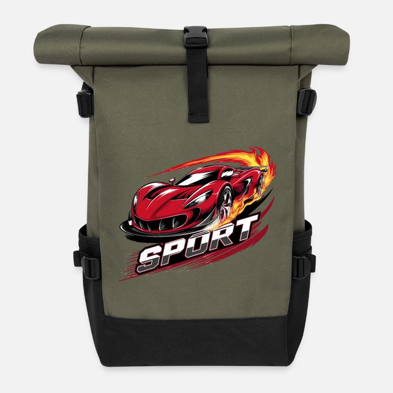 sports car - Roll Top Backpack - olive/black