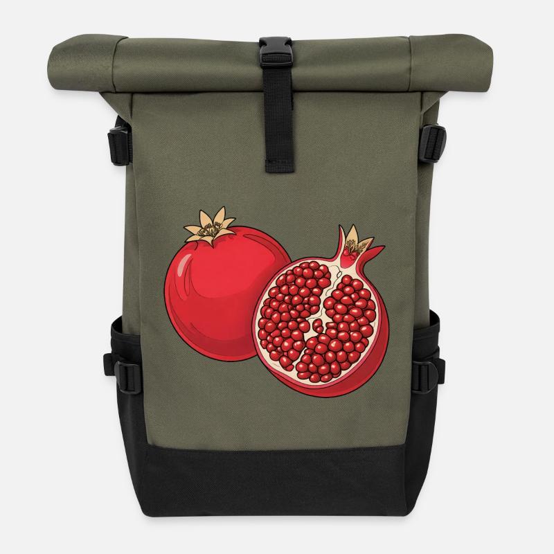 Pomegranate Illustration - Roll Top Backpack - olive/black