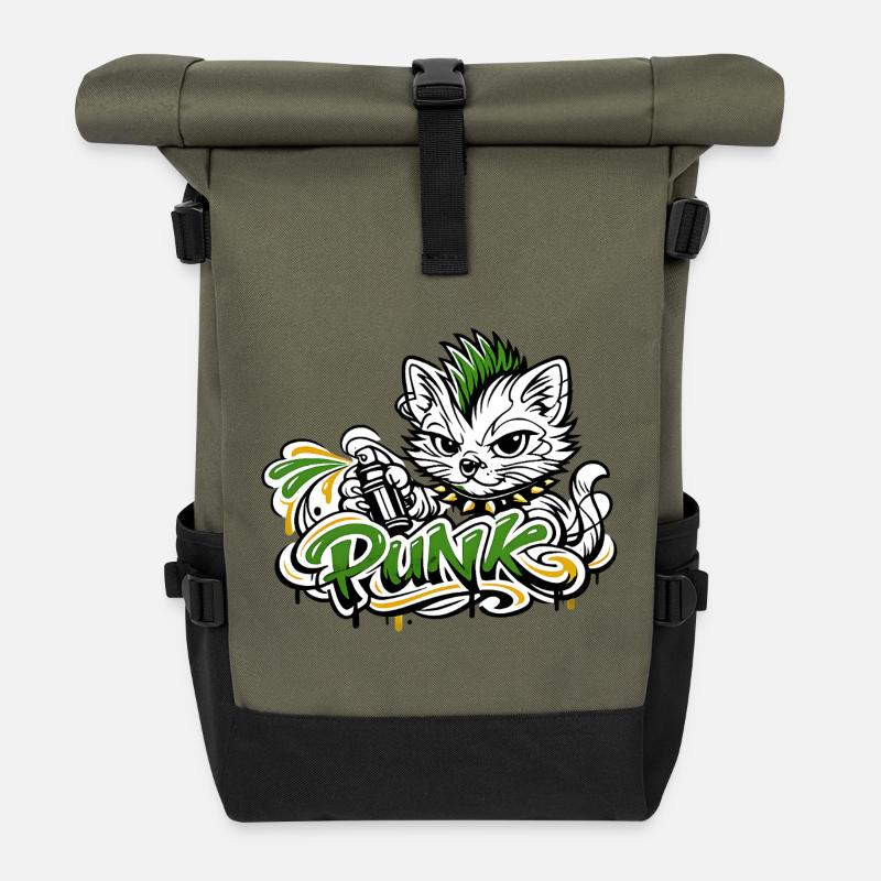 Punkkatz Graffiti Mohawk - Rolltop Rucksack - Olive/Schwarz