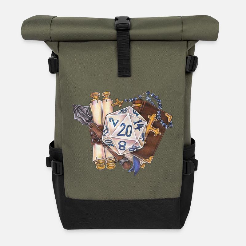 RPG Tabletop D20 Dice Gift Cleric - Roll Top Backpack - olive/black