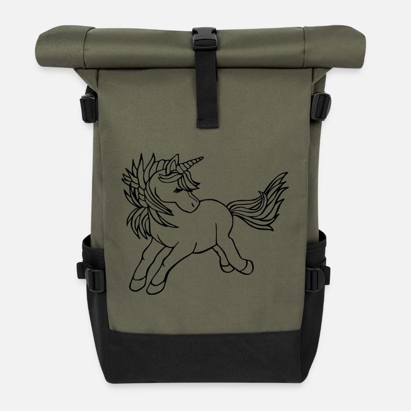 Einhorn Unicorn - Rolltop Rucksack - Olive/Schwarz