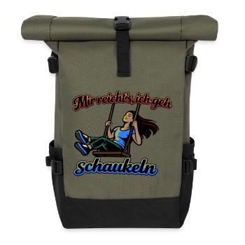 Mir reichts ich geh schaukeln Spruch - Rolltop Rucksack - Olive/Schwarz - Vorne