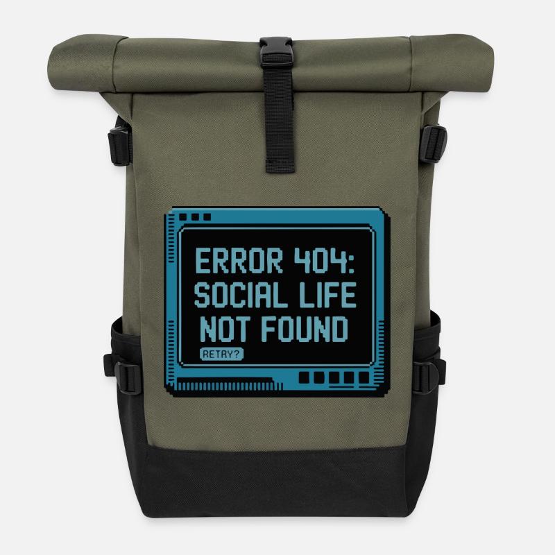 Retro 404: Sozialleben fehlt - Rolltop Rucksack - Olive/Schwarz