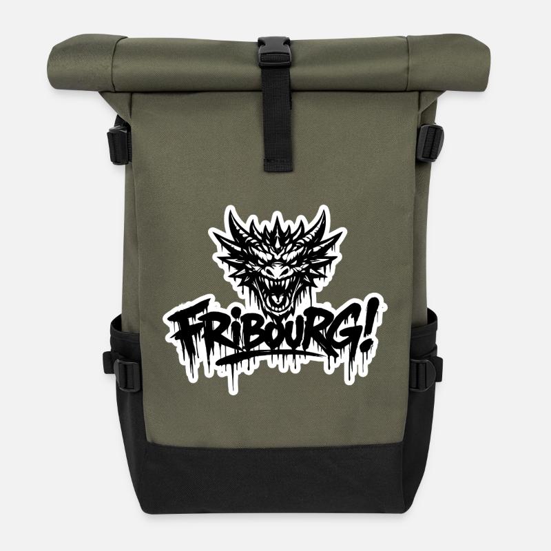Fribourg Dragon - Roll Top Backpack - olive/black