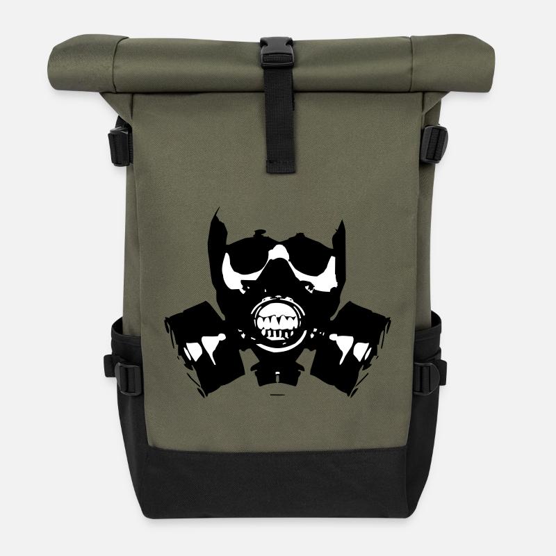 Gasmaske Skullsilhouette - Rolltop Rucksack - Olive/Schwarz