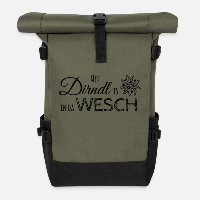 Mei Dirndl is in da Wesch - Rolltop Rucksack - Olive/Schwarz