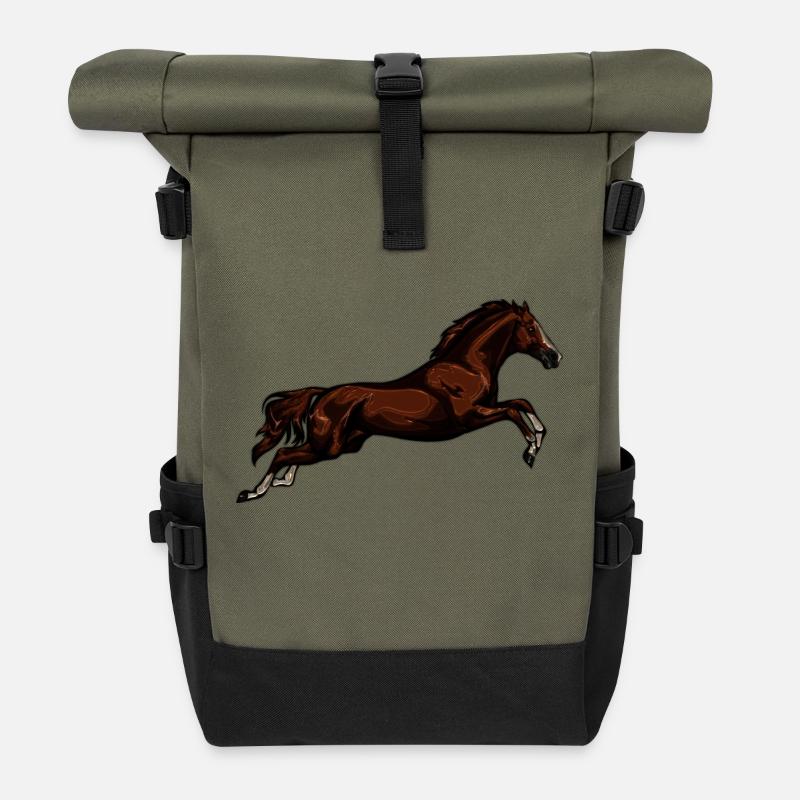 horse - Roll Top Backpack - olive/black