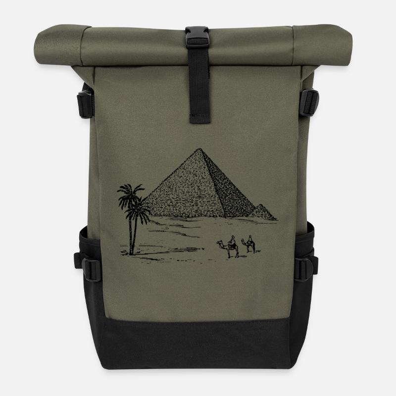 egypte pyramide paume chameaux du désert - Sac à dos roll top - olive/noir
