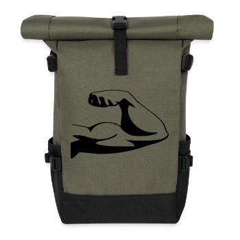 Muskel Bizeps Oberarm - Rolltop Rucksack - Olive/Schwarz - Vorne