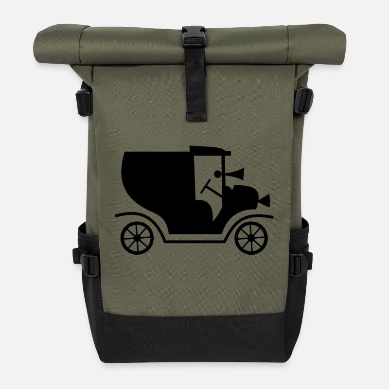 Car retro automobile vintage car - Roll Top Backpack - olive/black
