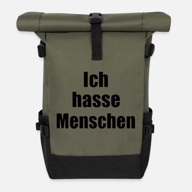Ich hasse Menschen Statement vegan Tierschutz - Rolltop Rucksack - Olive/Schwarz