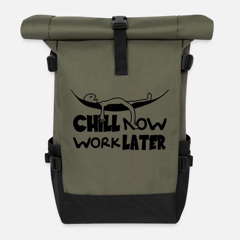 Chill now work later hängematte schlafen - Rolltop Rucksack - Olive/Schwarz