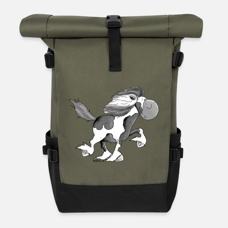 Lustiger Isländer - Islandpferd - Isi - Rolltop Rucksack - Olive/Schwarz