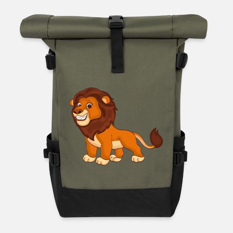 Löwe - König der Tiere - Rolltop Rucksack - Olive/Schwarz
