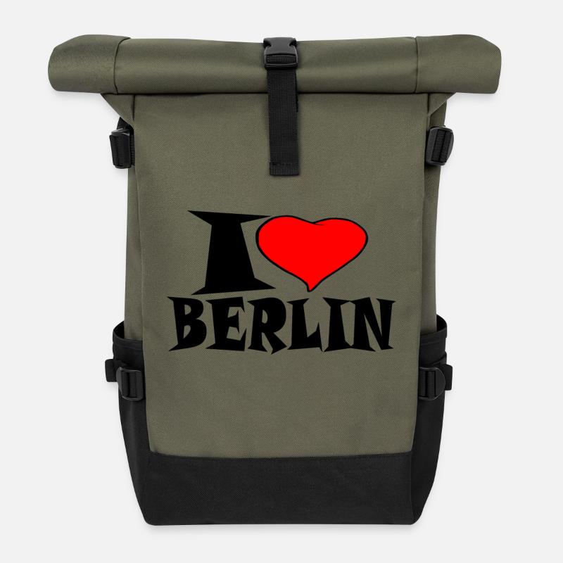 Berlin - J'aime Berlin - Sac à dos roll top - olive/noir