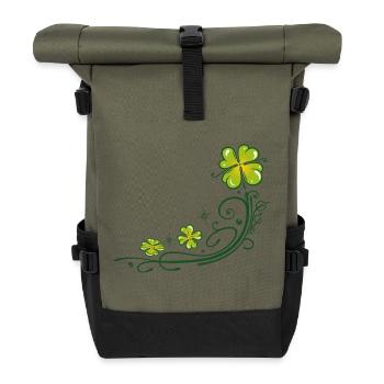 St. Patricks Day. Trèfle à quatre feuilles. - Sac à dos roll top - olive/noir - Devant