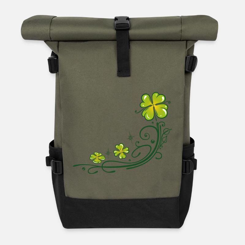 Kleeblatt Klee Silvester St Patricks Day - Rolltop Rucksack - Olive/Schwarz