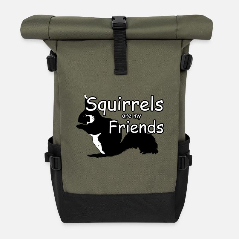 Eichhörnchen Freunde Tiere Spruch - Rolltop Rucksack - Olive/Schwarz