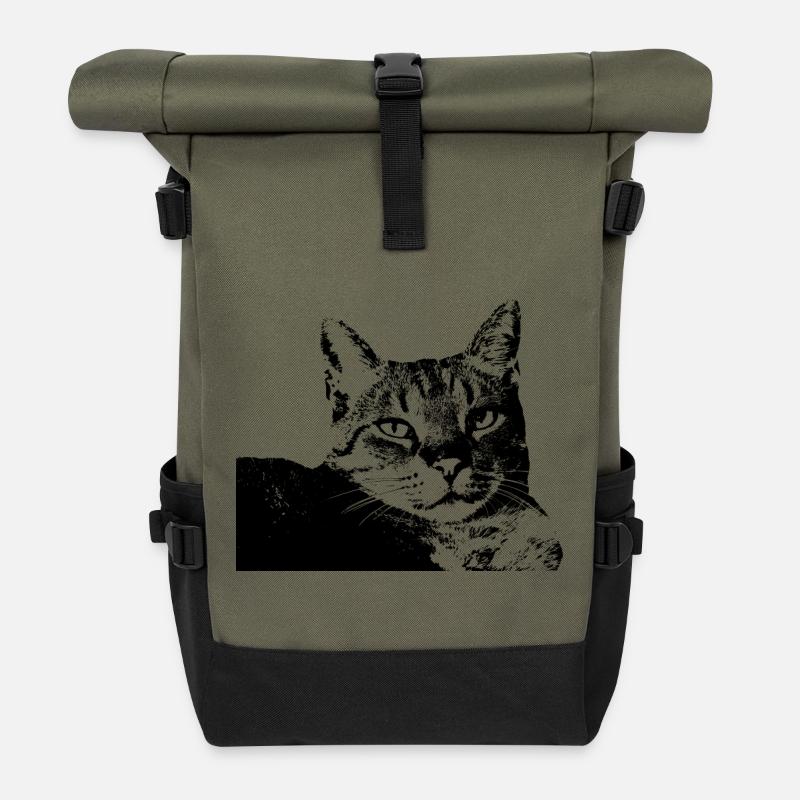 Katze Kätzchen Katzenshirt Geschenk - Rolltop Rucksack - Olive/Schwarz