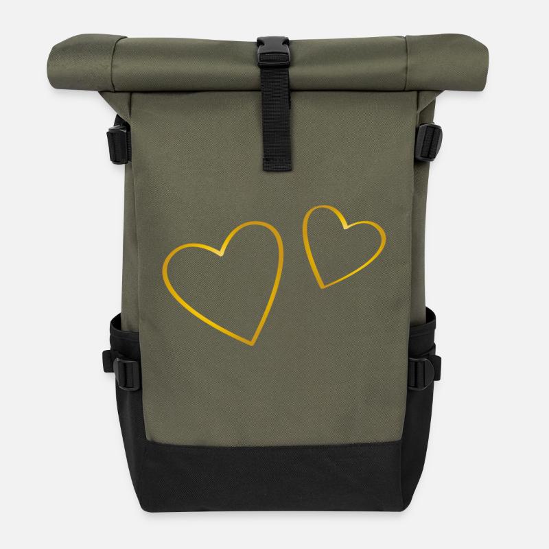 Deux coeurs dorés - Sac à dos roll top - olive/noir
