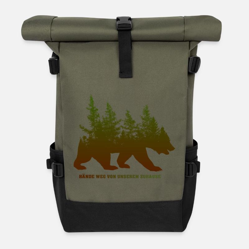 BÄR ZUHAUSE - Rolltop Rucksack - Olive/Schwarz