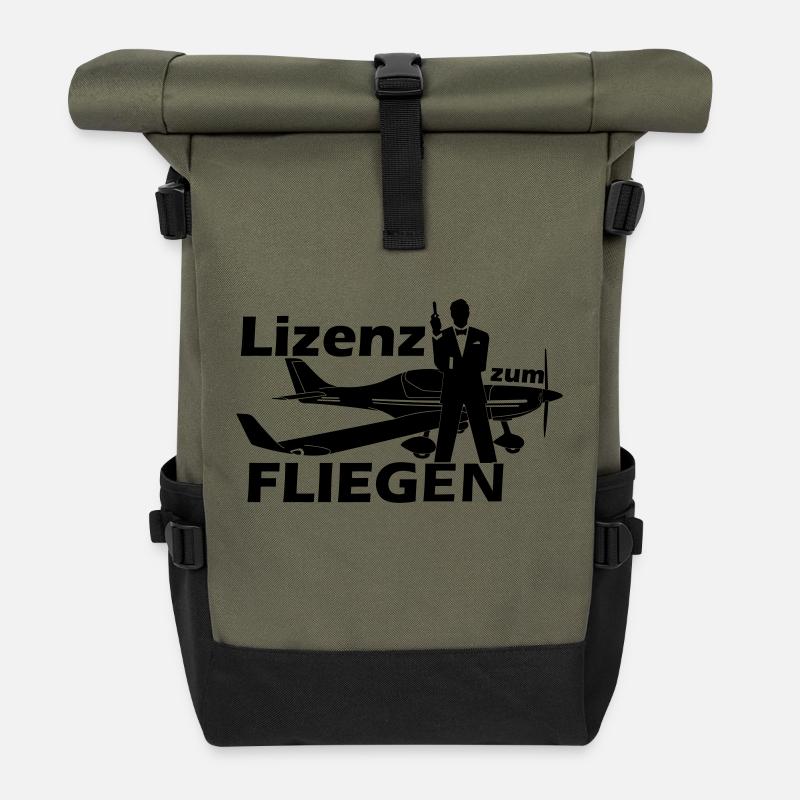 lizenz motorflug - Rolltop Rucksack - Olive/Schwarz