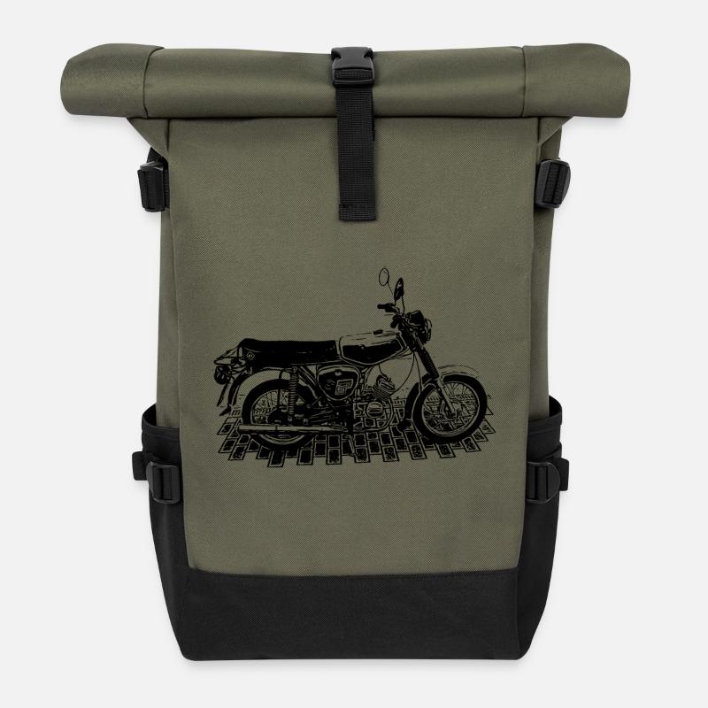 S51 - DDR-Motorräder - Rolltop Rucksack - Olive/Schwarz