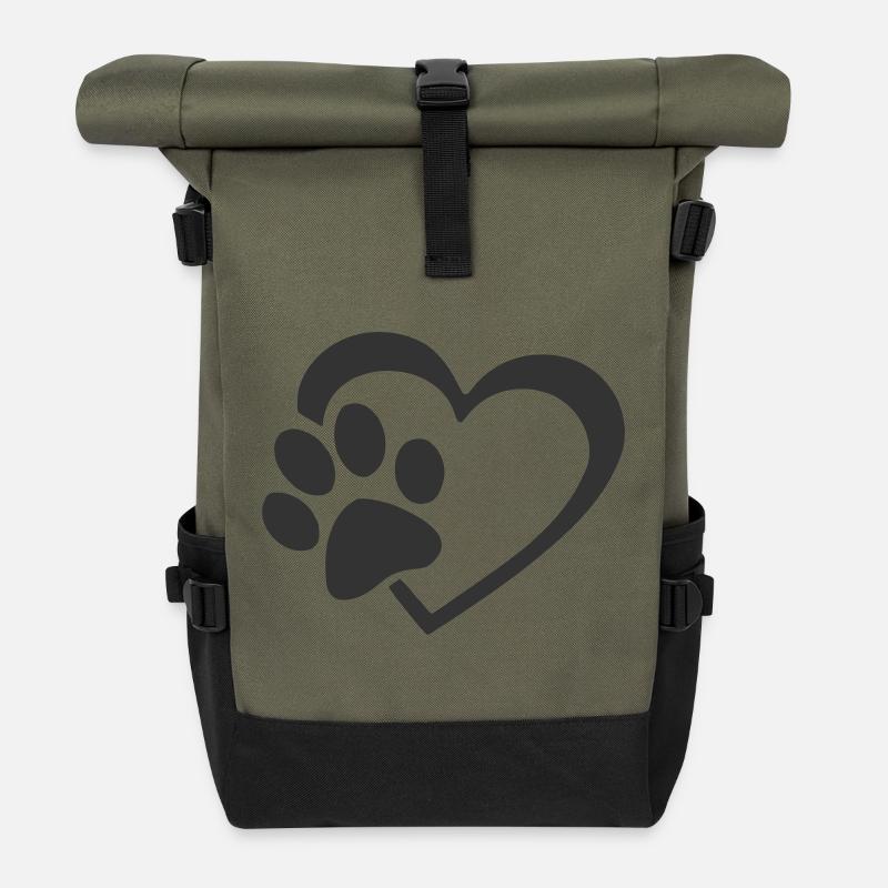 Pfotenherz - Rolltop Rucksack - Olive/Schwarz