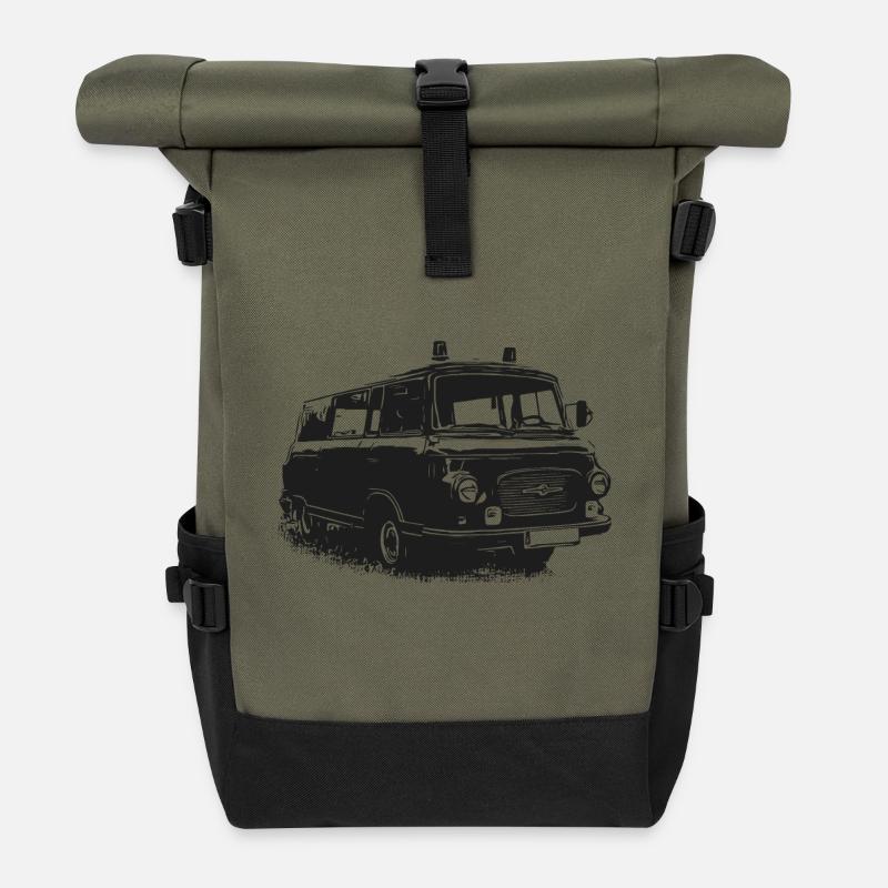 Barkas mit Blaulicht - Rolltop Rucksack - Olive/Schwarz