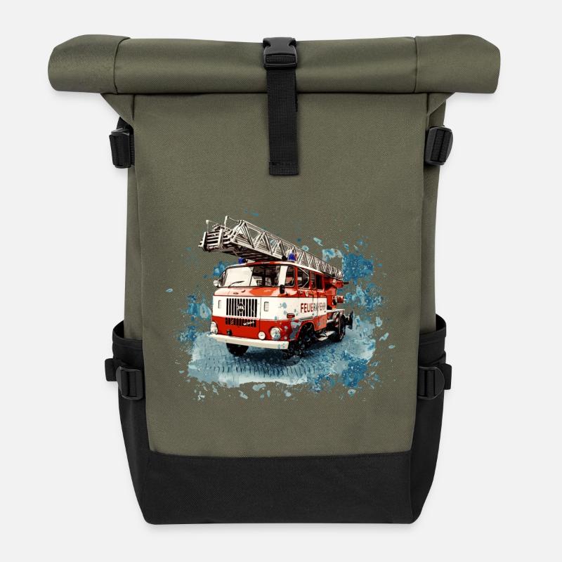 IFA W50 Feuerwehr mit Drehleiter - Rolltop Rucksack - Olive/Schwarz