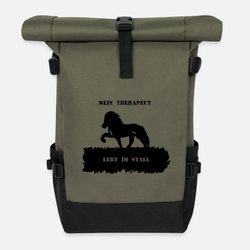 Spruch 4 mit Pferd 1 schwarz - Rolltop Rucksack - Olive/Schwarz