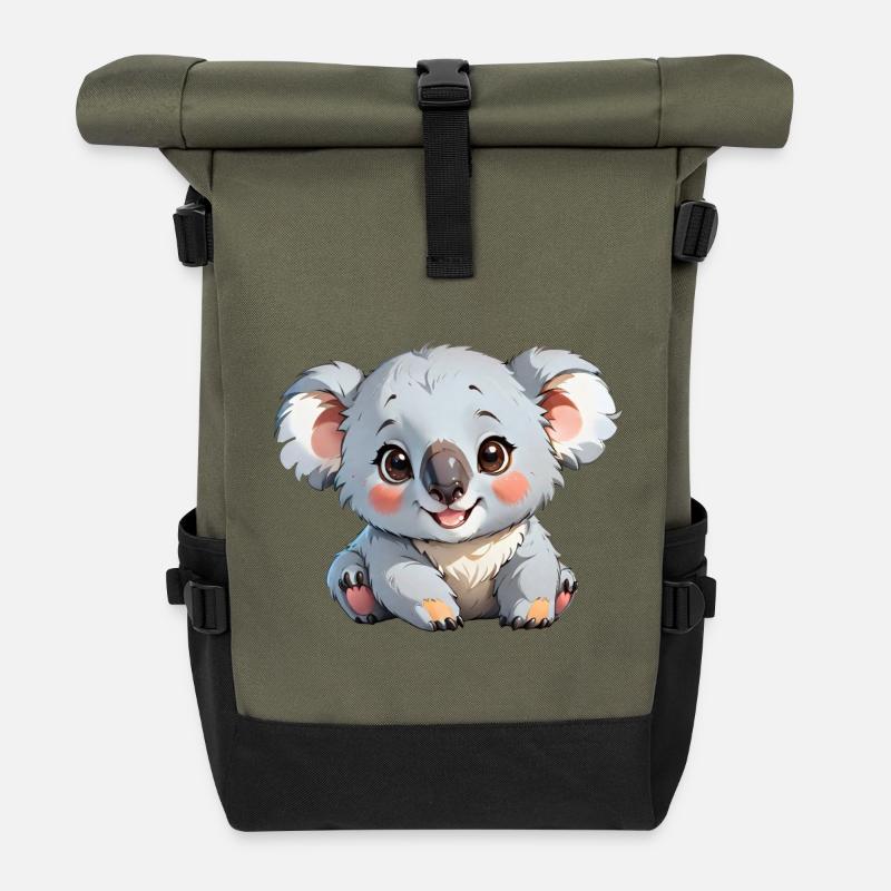 Cute Cartoon Koala - Roll Top Backpack - olive/black