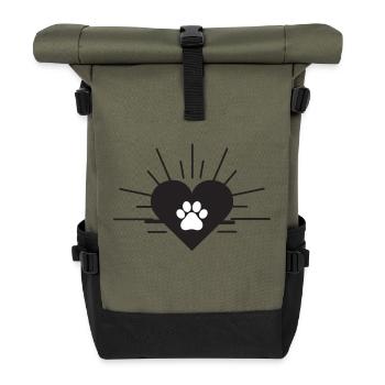 Herz mit Hundepfote - Rolltop Rucksack - Olive/Schwarz - Vorne