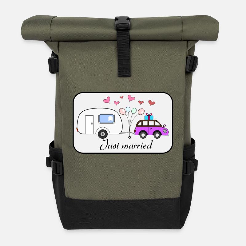 Just married - Rolltop Rucksack - Olive/Schwarz