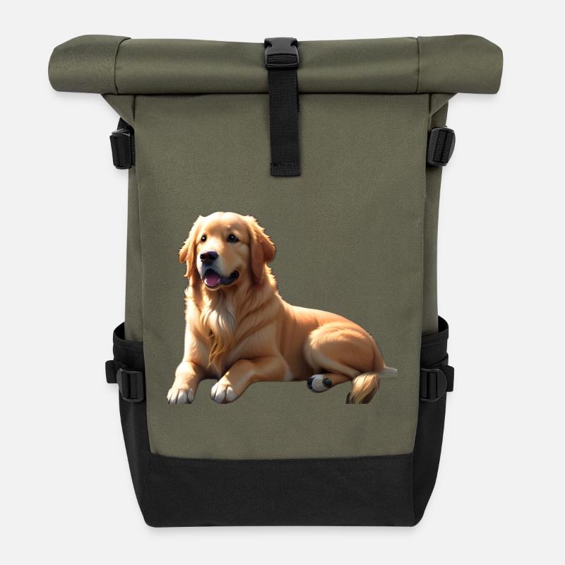 Golden Retriever - Roll Top Backpack - olive/black