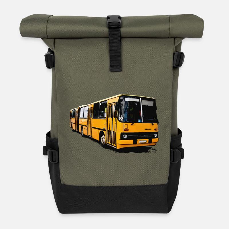 Bus Ikarus Z80 jaune - Sac à dos roll top - olive/noir