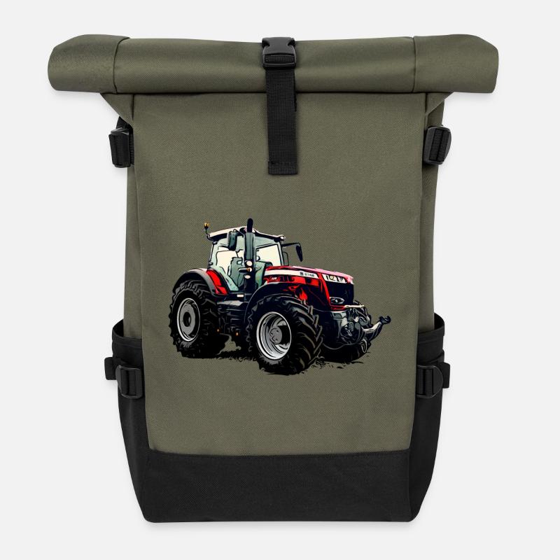 M F 8740 S Traktor - Rolltop Rucksack - Olive/Schwarz