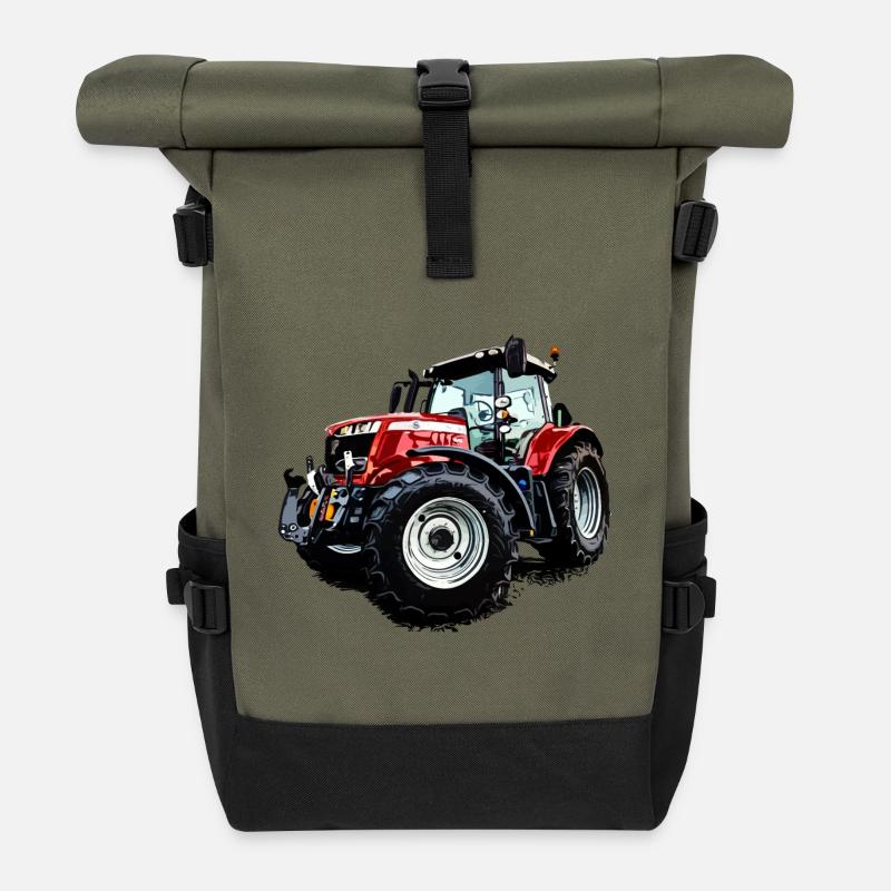 Traktor rot (M F) 6715S - Rolltop Rucksack - Olive/Schwarz