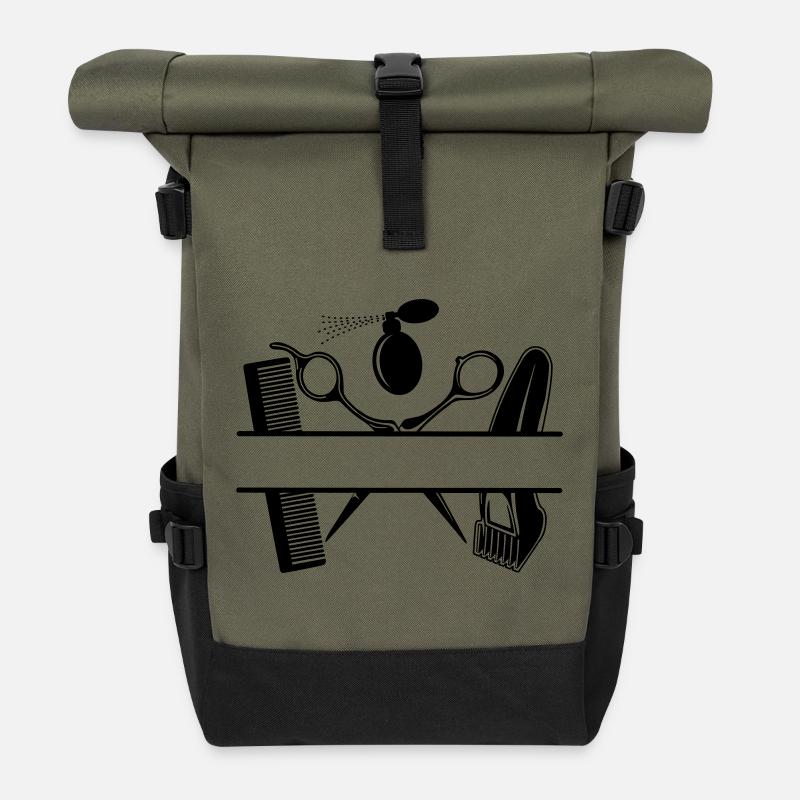Friseur-Attribut-Text-Banner - Rolltop Rucksack - Olive/Schwarz
