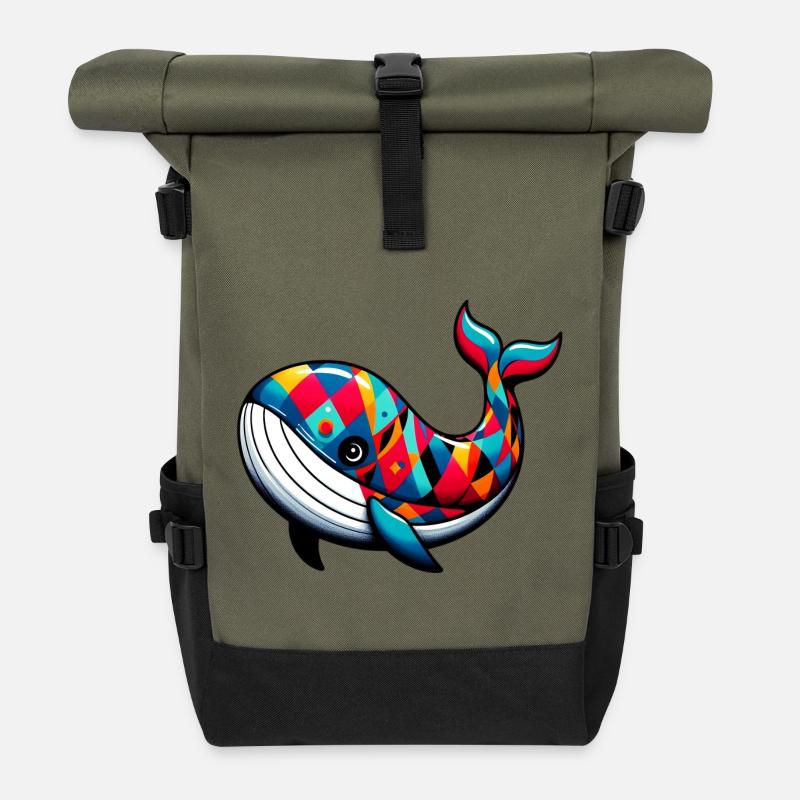 Arlequin baleine - Sac à dos roll top - olive/noir