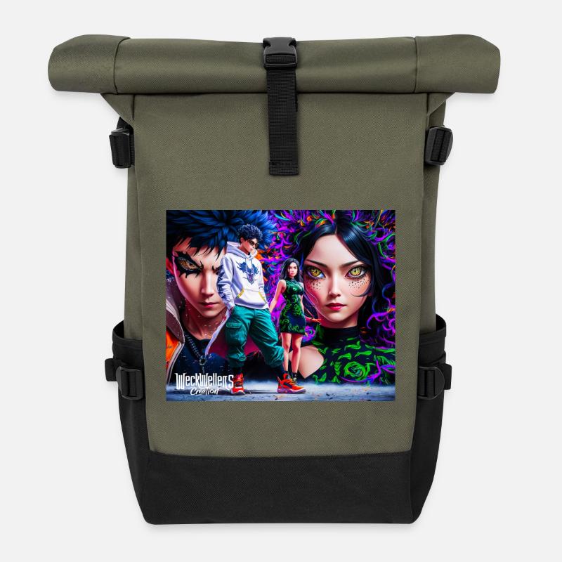 Rafa und Jolie Anime - Rolltop Rucksack - Olive/Schwarz
