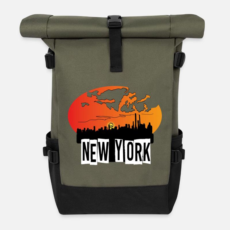 New York Skyline - Rolltop Rucksack - Olive/Schwarz