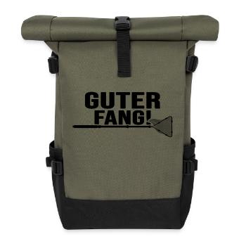 Angler Fishing License "Good Catch"" Fishing Memes - Roll Top Backpack - olive/black - Front