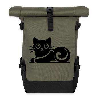 Abstract Cat Drawing - Roll Top Backpack - olive/black - Front